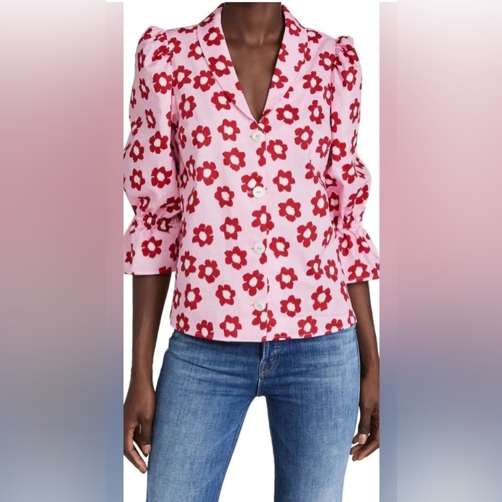 Kitri Floral Pink Button-Up Blouse
